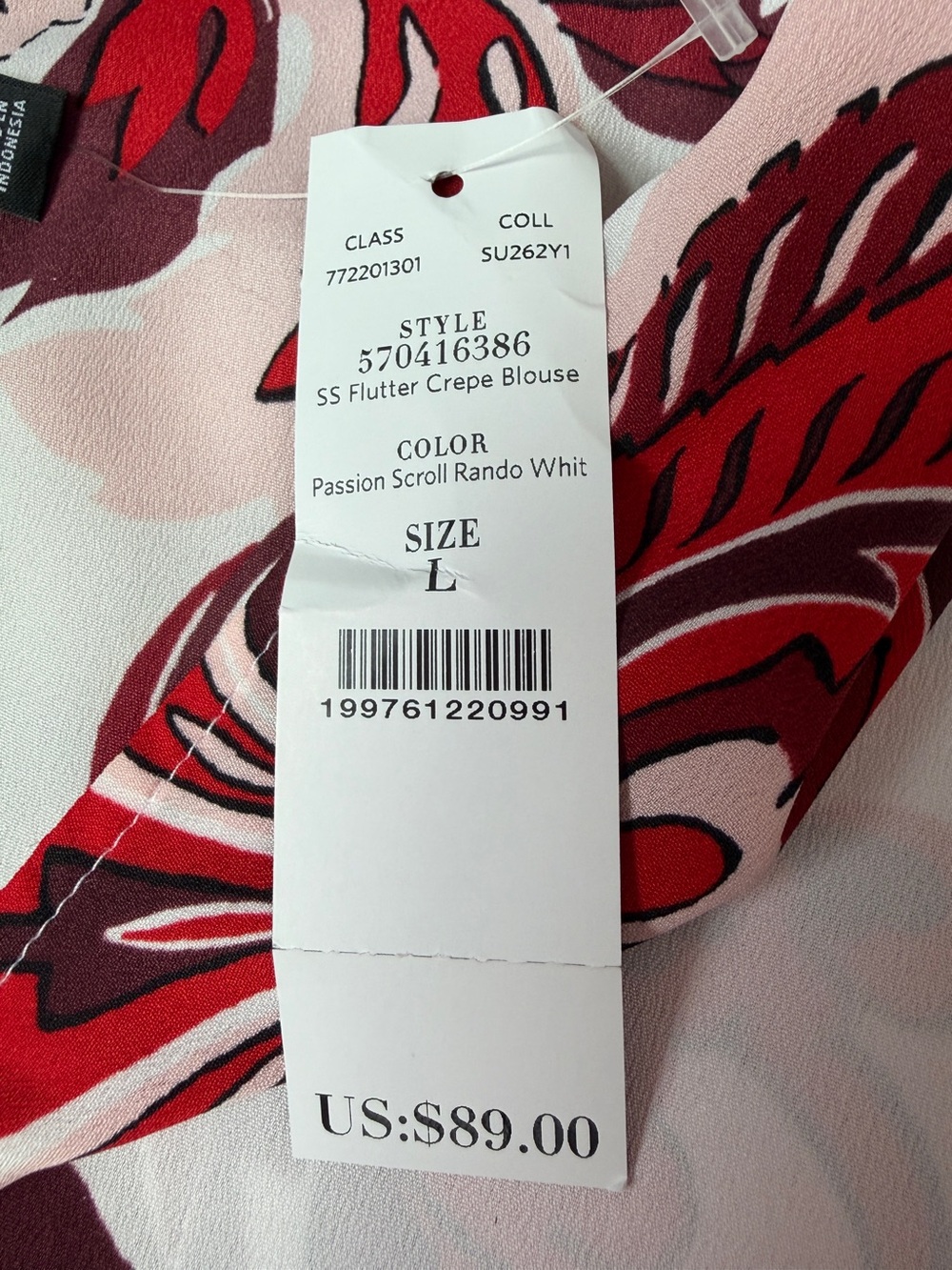 White House Black Market Red Floral Flutter Sleeve Blouse L - Picture 6 of 11